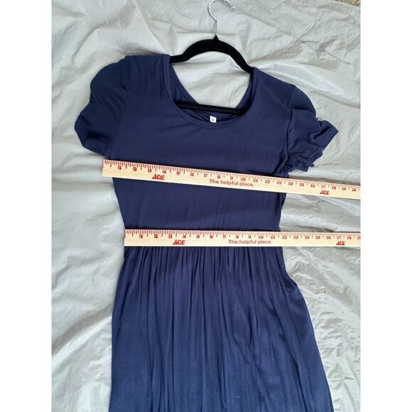 Womens Navy Blue Maxi Dress Small short‎ sleeve rayon pullover round neck - Picture 6 of 8